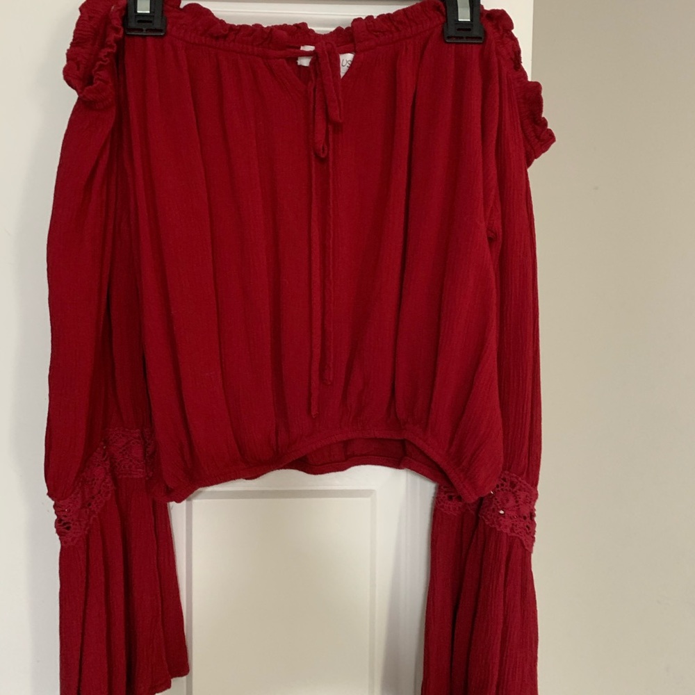 Active USA red strapless long sleeve top